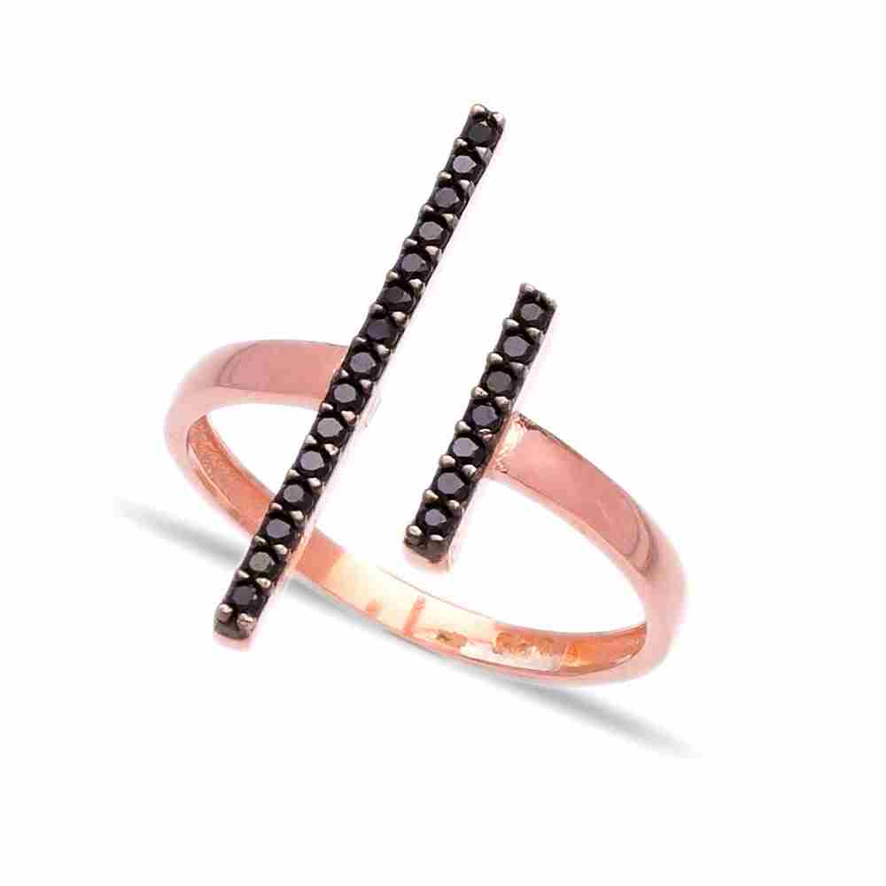 Micro Pave Black Zircon Bar Ring Wholesale Handcrafted Silver Jewelry